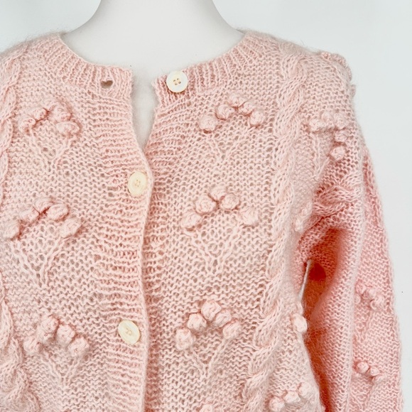 LIZ CLAIBORNE Vintage Mohair Hand Knit Popcorn Cable Cardigan Sweater M - Picture 7 of 7